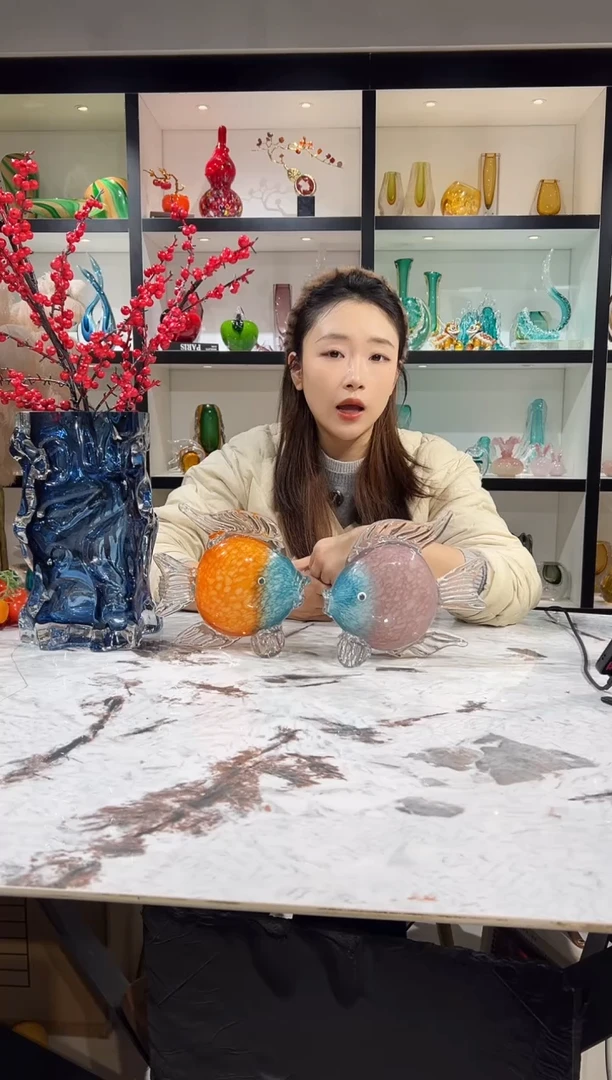 琉璃小鱼摆件一对