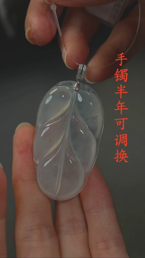 吊坠(不含链)18K金镶嵌翡翠老料叶子