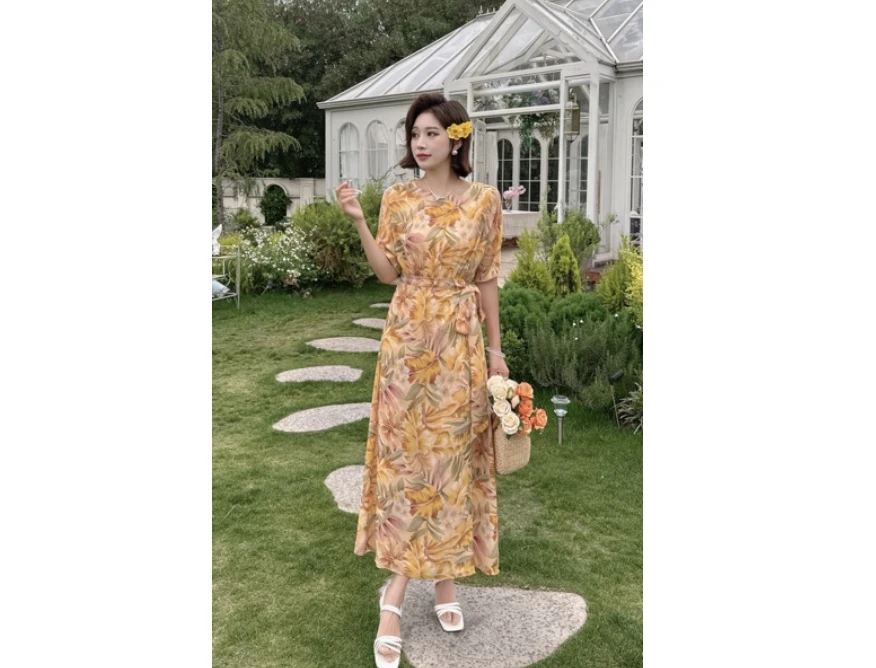25599夏季连衣裙时尚碎花长袖