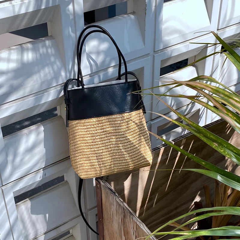 Sunshine【夏日拼接草编包】韩系简约小众手提包