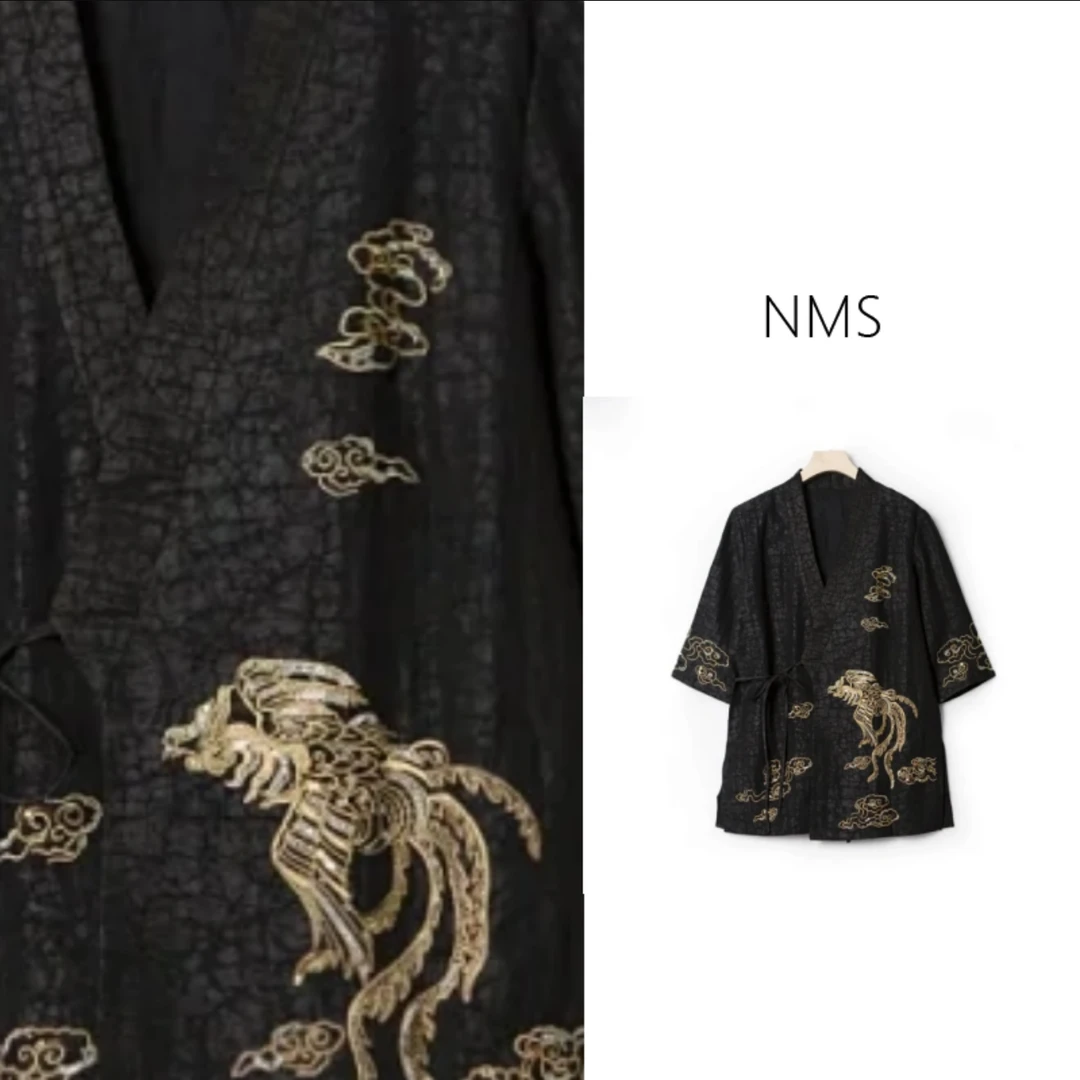 NMS 丨 刘家香云纱 刺绣收腰显瘦系带长外套