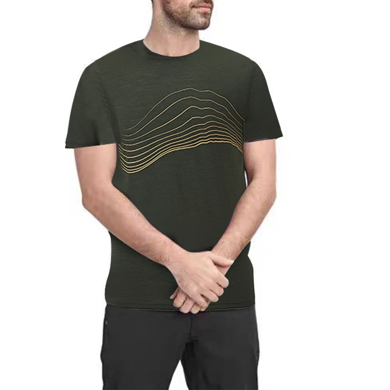 户外运动条纹男士印花美利奴羊毛短袖吸湿排汗透气圆领夏季T恤