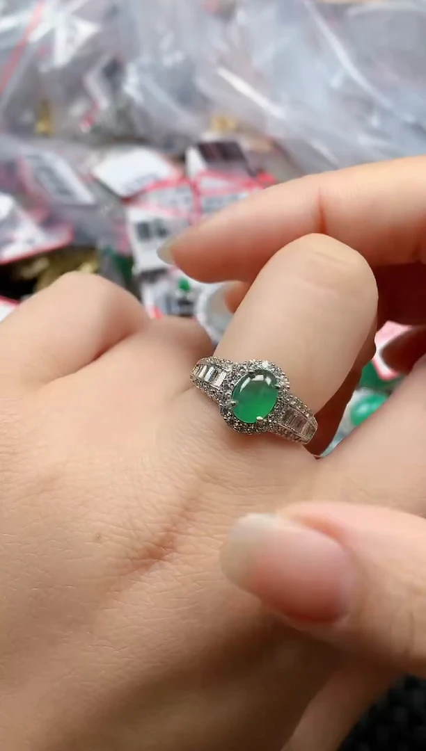 银S925镶嵌戒指翡翠天然A货缅甸翡翠