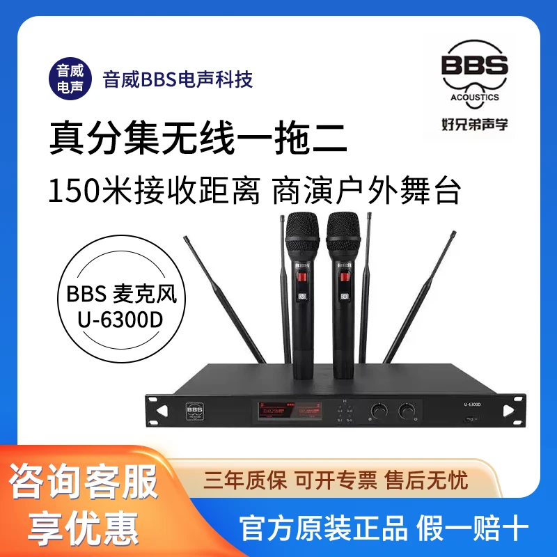 BBSU-6300pro无线话筒真分集一拖二专业舞台演出商用远距离麦克风