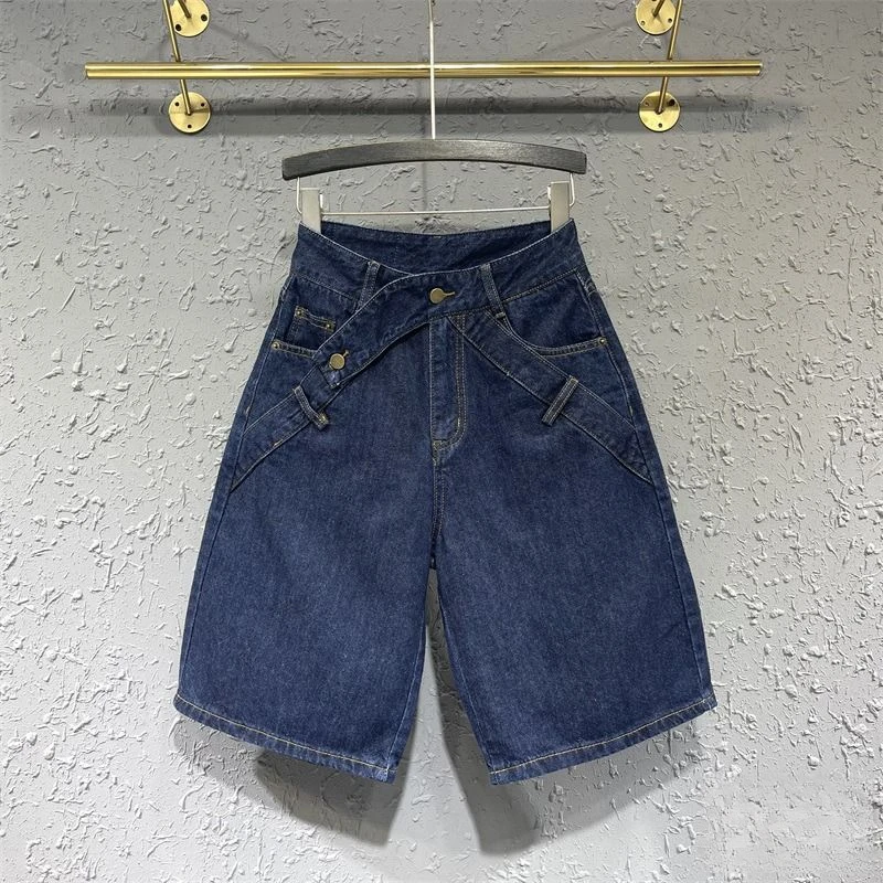 设计感小众百搭高腰牛仔阔腿五分裤显瘦直筒六分裤潮2025夏季新款