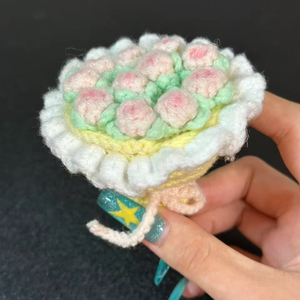 超可爱手捧花diy戒指盒材料包毛绒挂件钥匙扣编织挂绳书包挂饰