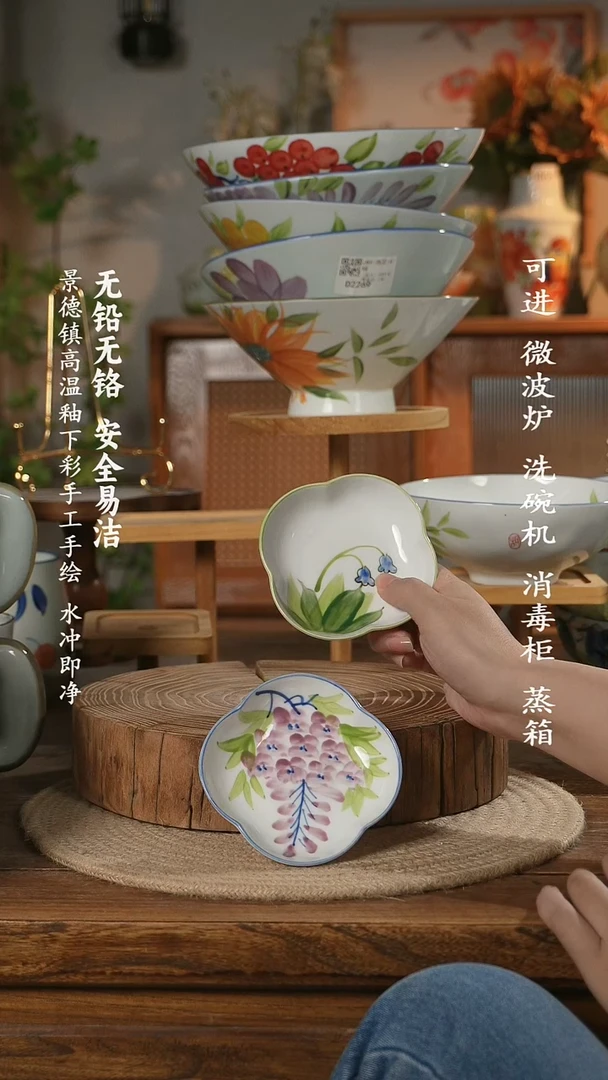 瓷景德镇高温瓷釉下彩手绘陶瓷