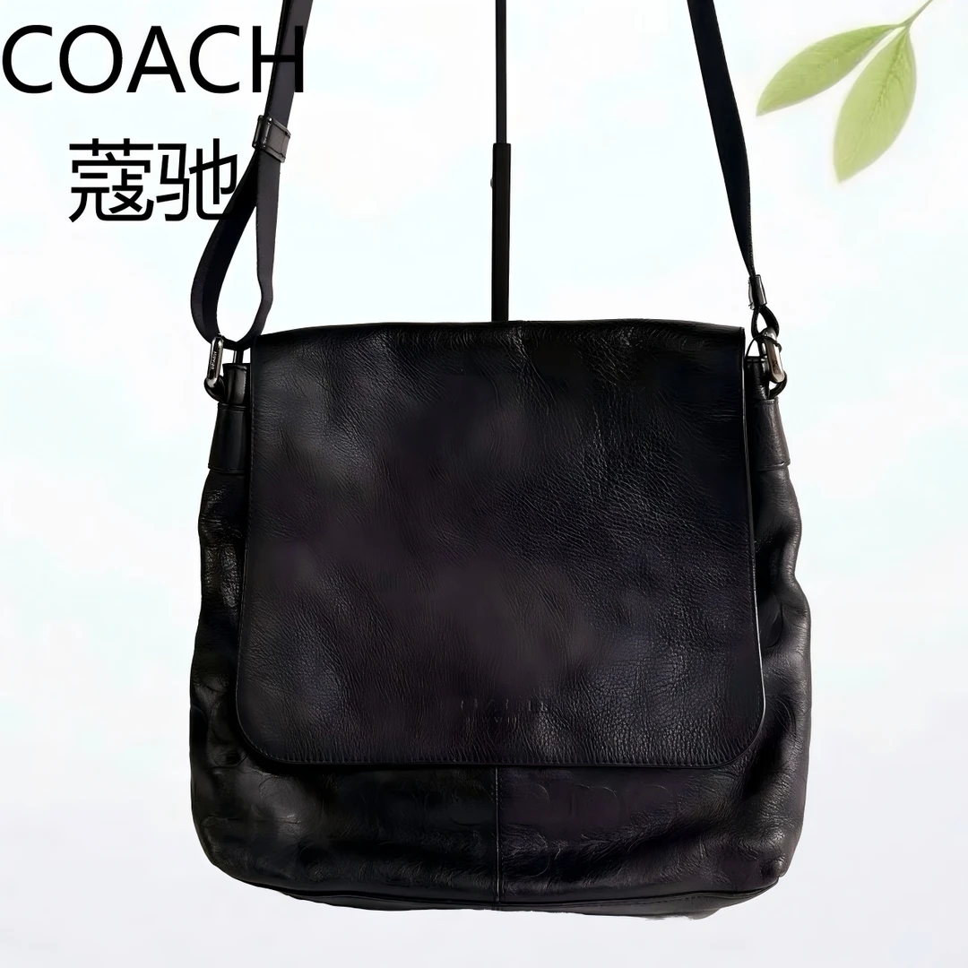 95新 COACH/蔻驰 黑老花黑盖斜挎包G25804502底长27X29
