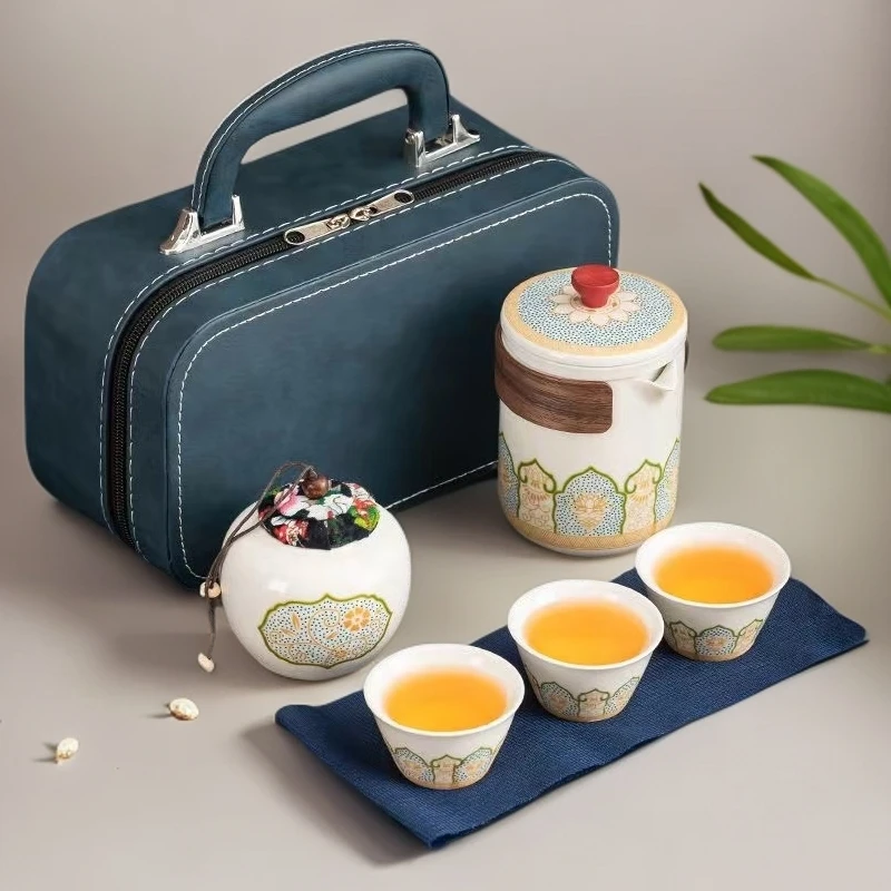 宝相花KK0541一壶三杯加茶叶罐旅行包（蓝款）GS