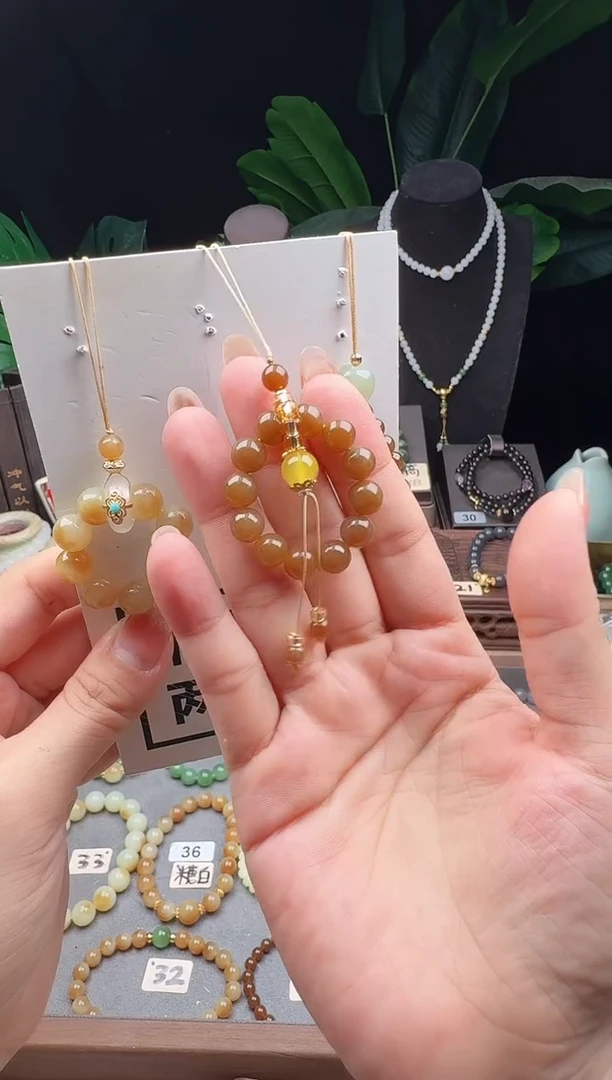 未镶嵌和田玉手机链8m糖玉手机链