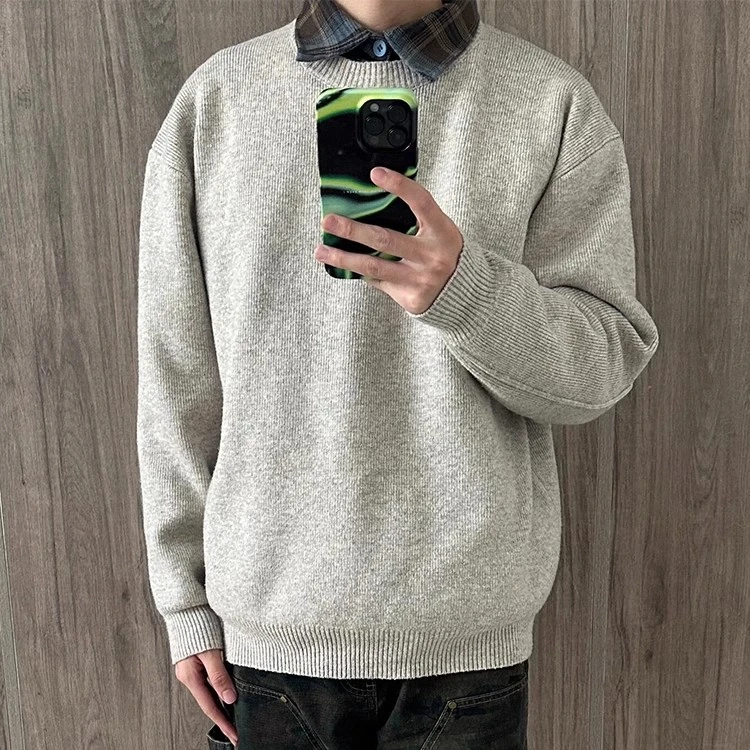 weere针织圆领毛衣男款冬季高级感慵懒风卫衣cleanfit内搭打底衫