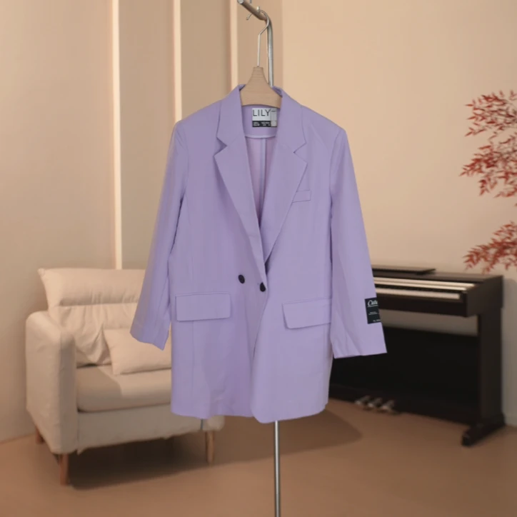 Y077 早春款新潮个性纯色简约休闲西装女