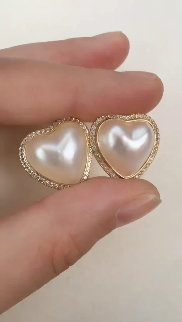 耳饰拼合珍珠（马贝珠）银S925镶嵌白色爱心