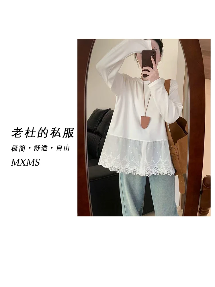 （麦欢尼）TZ16125-【宝藏衣橱】舒适极简时尚拼接蕾丝假两件打底衫