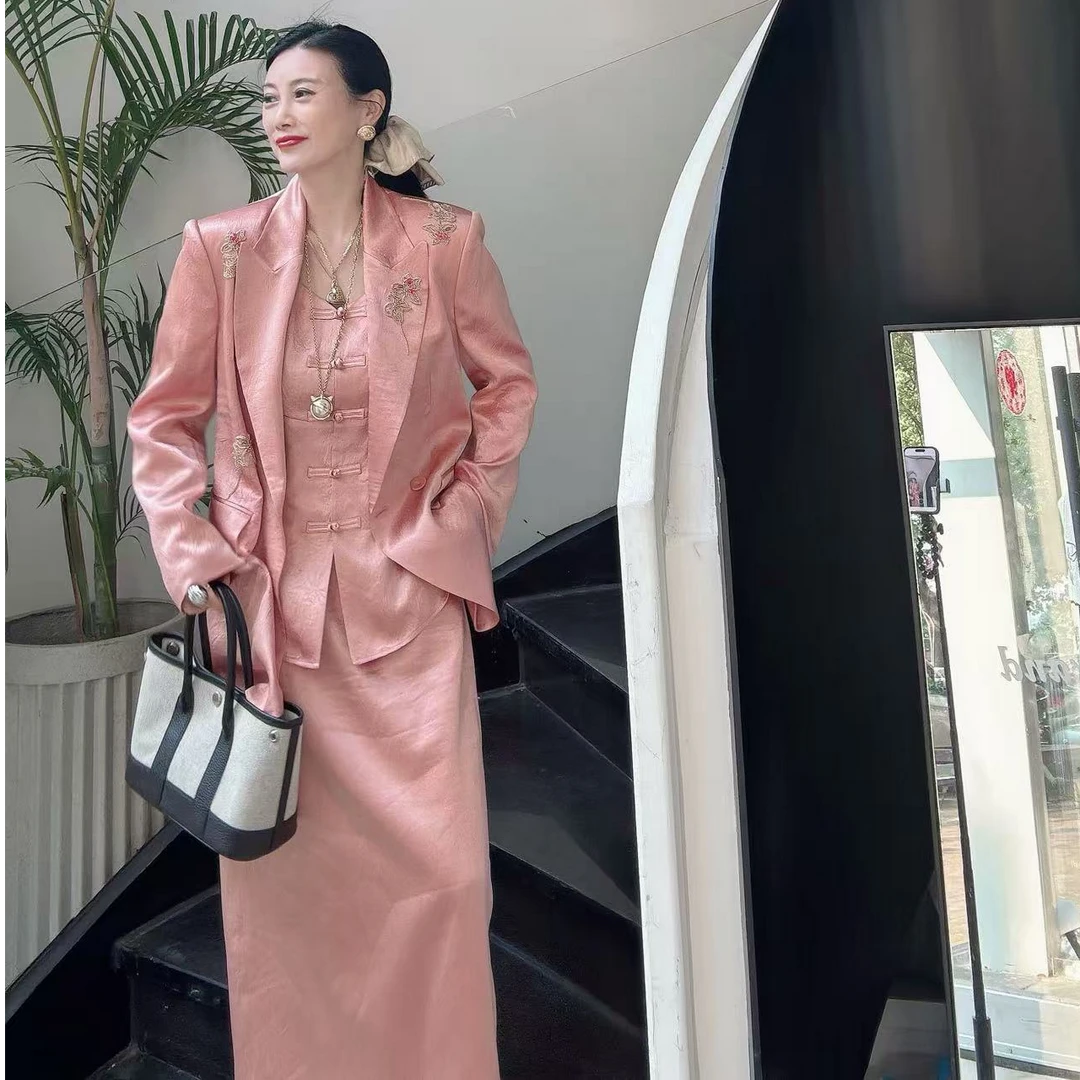 【SFF推荐】LA MAISON JADE玉琼25秋冬缎面手工亮片西装外套0780