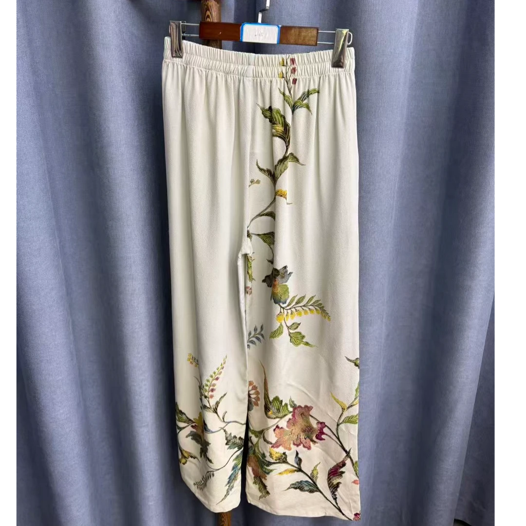 秋季新款简约百搭宽松桑蚕丝直筒长裤女Z165