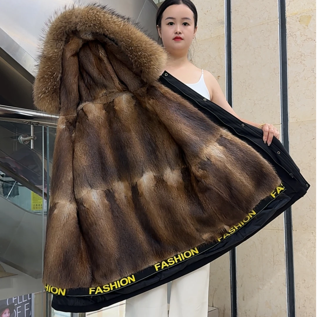 XB{青根-貂内胆}男冬季毛帽毛袖保暖皮毛一体加毛加厚派克服棉衣