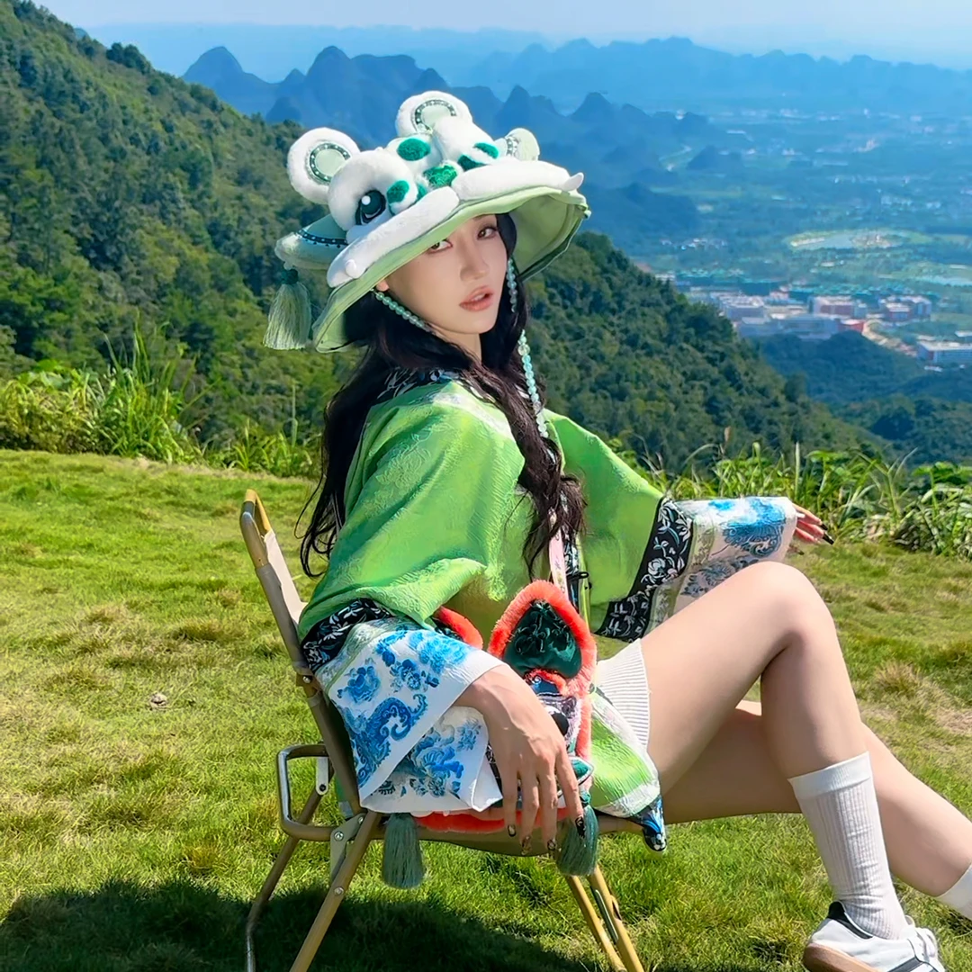 芽小七原创欧碧醒狮渔夫帽手工设计大帽檐盆帽遮阳帽防晒男女通用