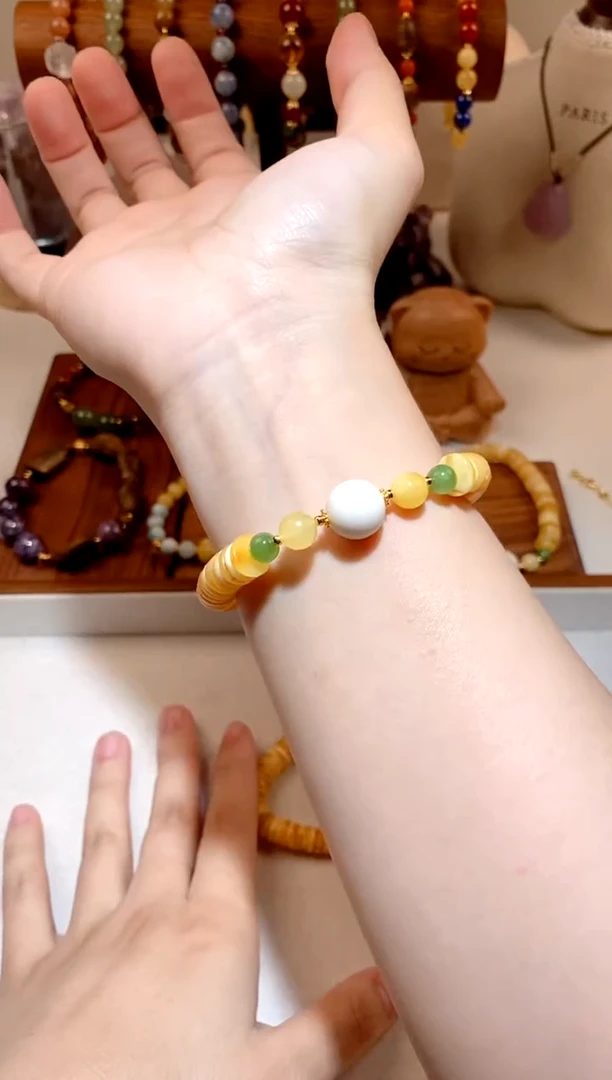 手串蜜蜡银S925镶嵌蜜蜡碧玉diy隔片手串 多样性发一