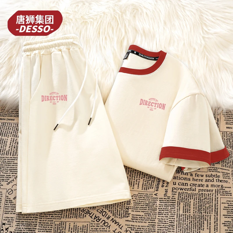 唐狮集团Desso休闲运动套装女撞色纯棉短裤亲肤爆款2025短袖短裤