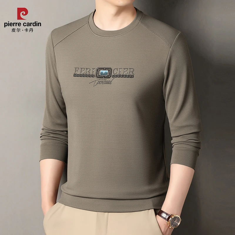 皮尔卡丹2025秋季爆款高档男士圆领卫衣上衣中年时尚打底衫男装