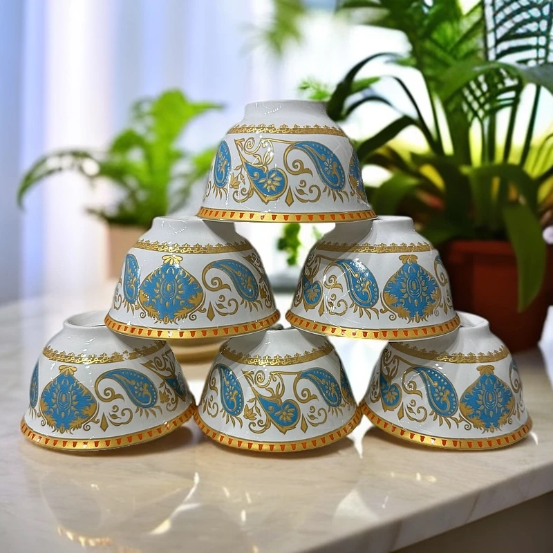 【新疆包邮】蓝色巴达木花12个小茶碗陶瓷 好看 实用