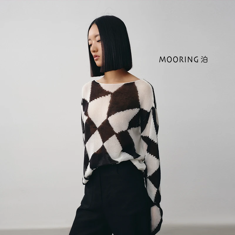 MOORING泊-天放系列 | 新款设计感几何拼色长袖空调针织罩衫
