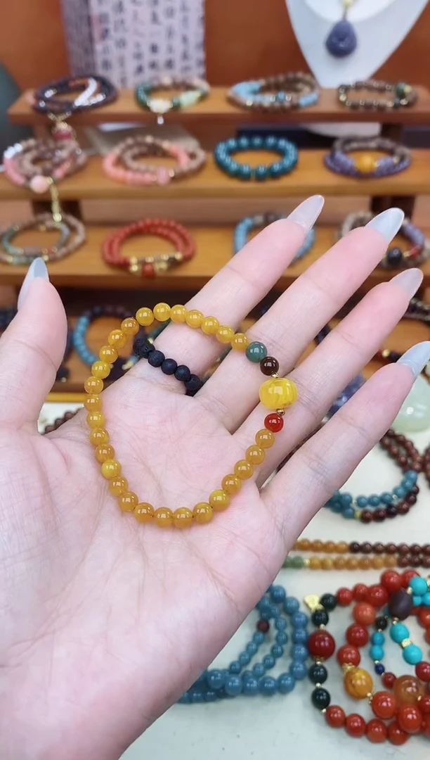 未镶嵌蜜蜡手链05老蜡单圈和田玛瑙