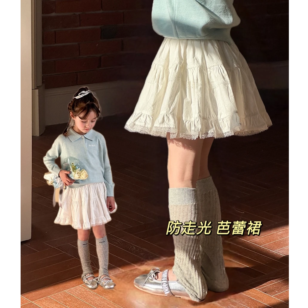 【有防走光】女童小白裙短裙儿童芭蕾裙子公主甜美蕾丝半身裙A001