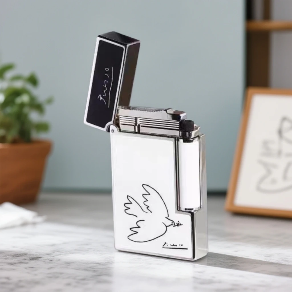 打火机高档黄铜充气侧滑一体机和平鸽朗声打火机经典时尚银色点火