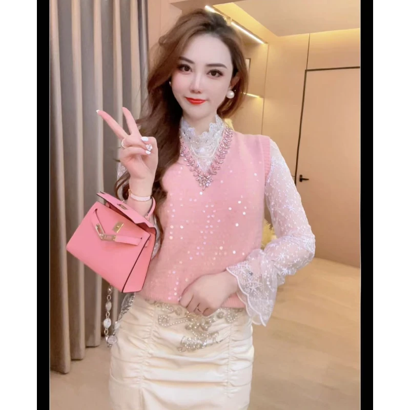 【甜蜜心情】重工钉珠刺绣亮片轻奢时尚百搭马甲M45