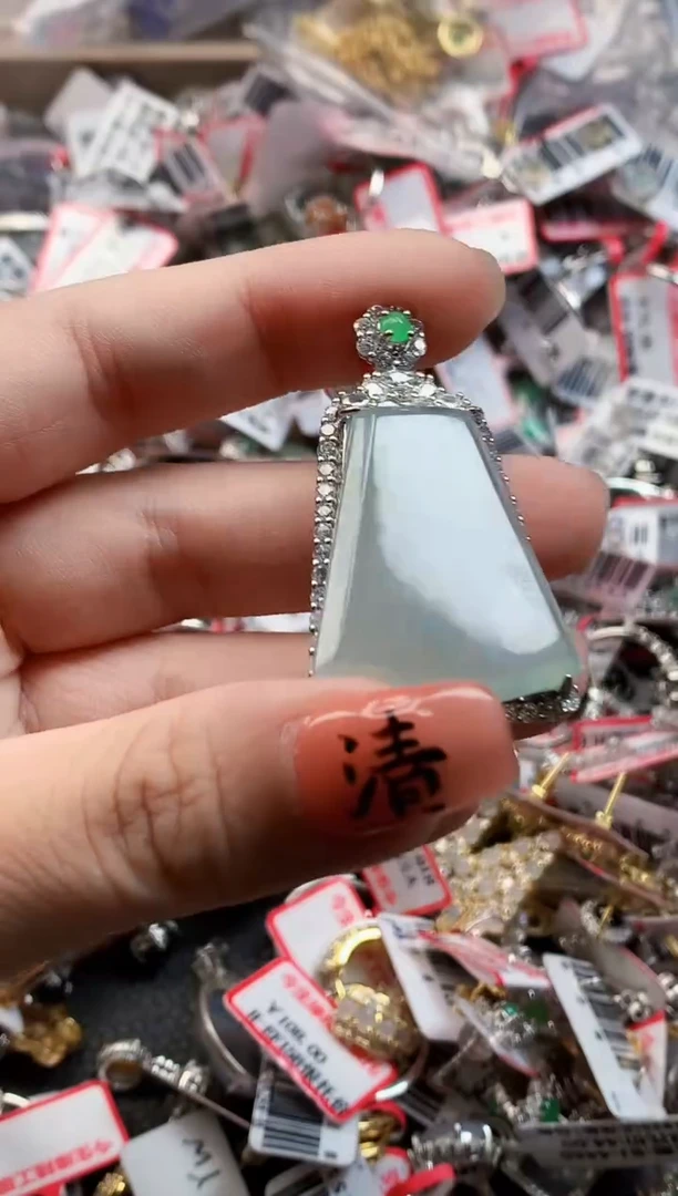 银S925镶嵌戒指翡翠天然A货缅甸翡翠