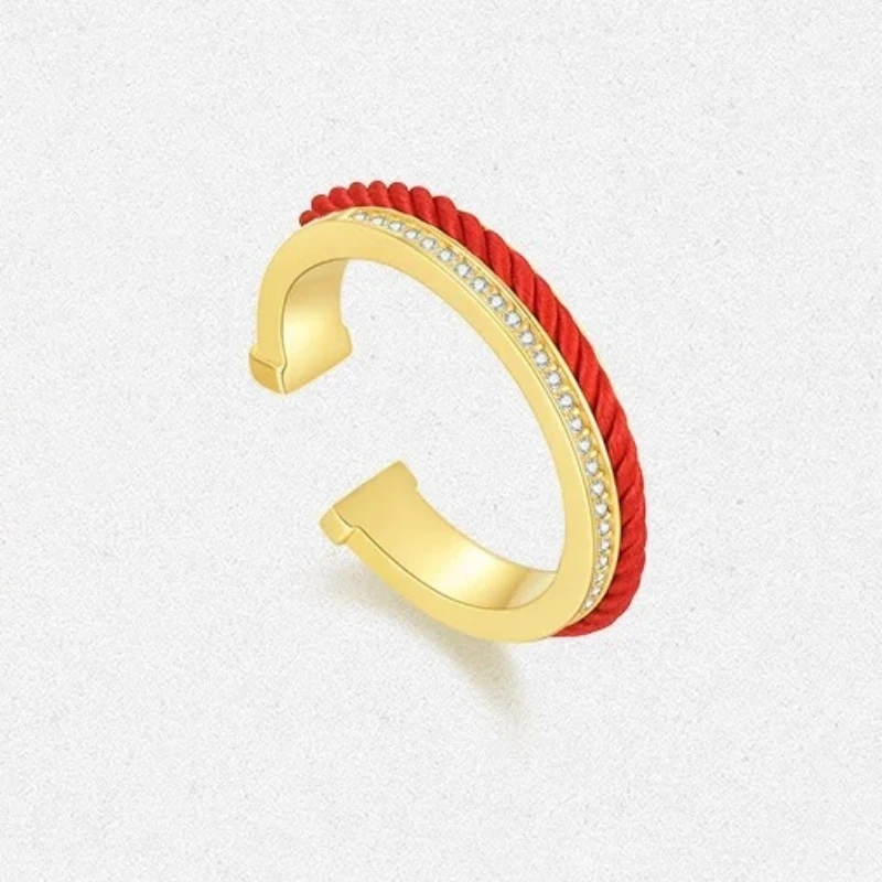 铜合金合成锆石戒指 新年设计款红绳百搭时尚优雅精致-2805