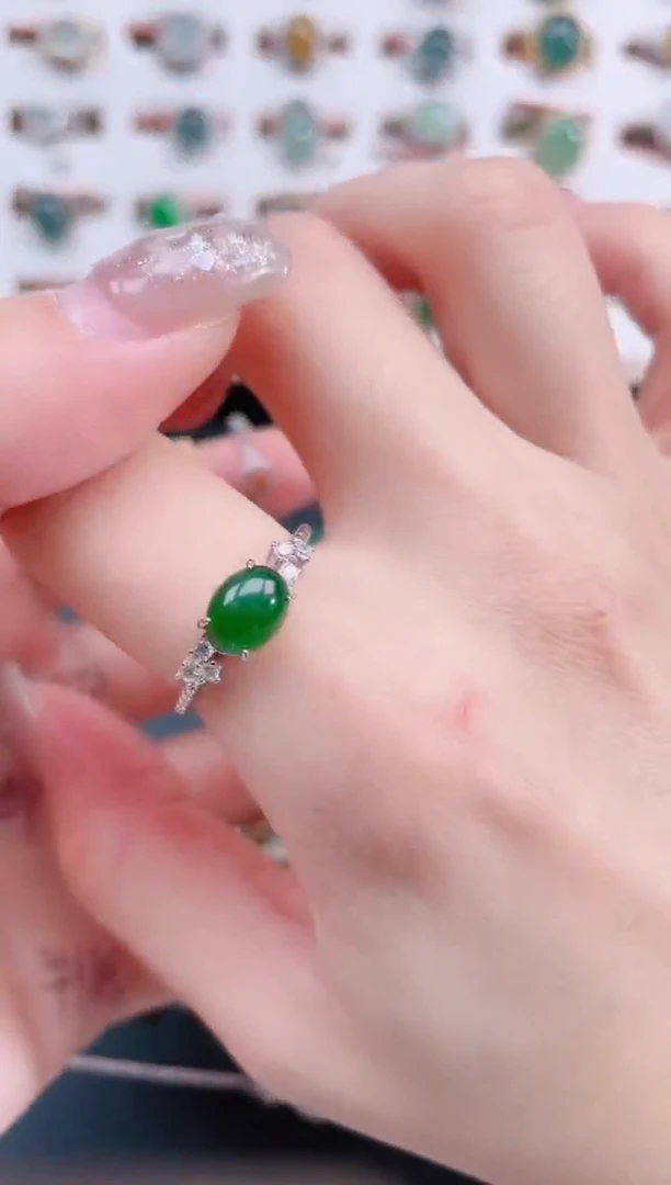 银S925镶嵌戒指翡翠天然翡翠