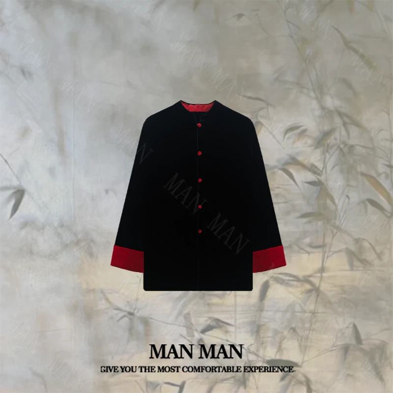 满满出品-『墨绒朱韵国风棉服』25476时尚气质舒适百搭中式挽袖