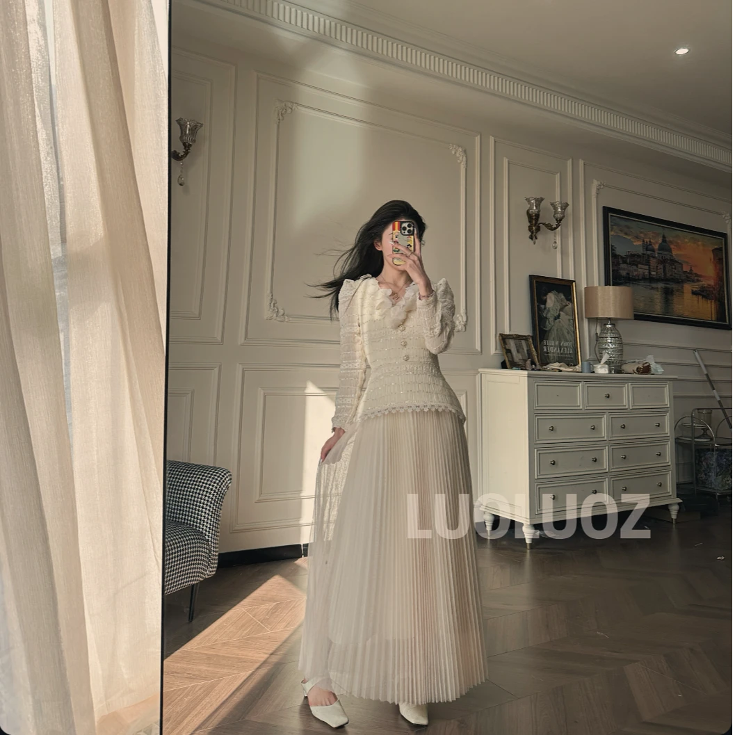 【现货】LUOLUOZ【花瓣飘零】女神范气质假两件时尚长款连衣JF582