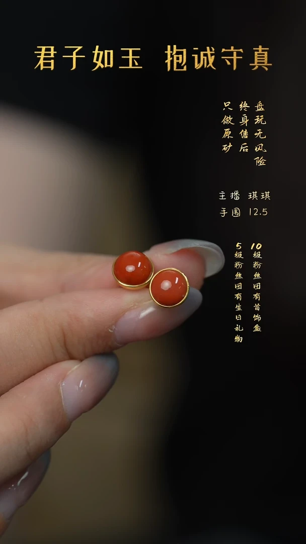 18K金镶嵌G54（多样性发一件）南红玛瑙耳钉