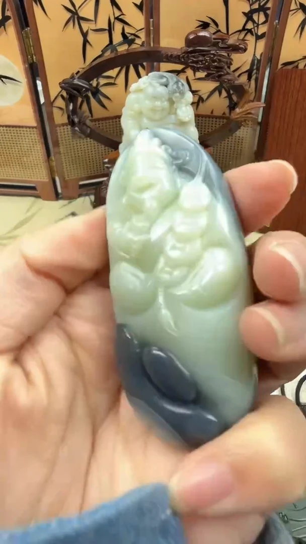 吊坠(不含链)未镶嵌和田玉新疆米达料青花财神吊坠