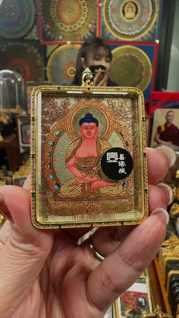 吊坠壹善缘城手绘唐卡阿弥双面送防水壳