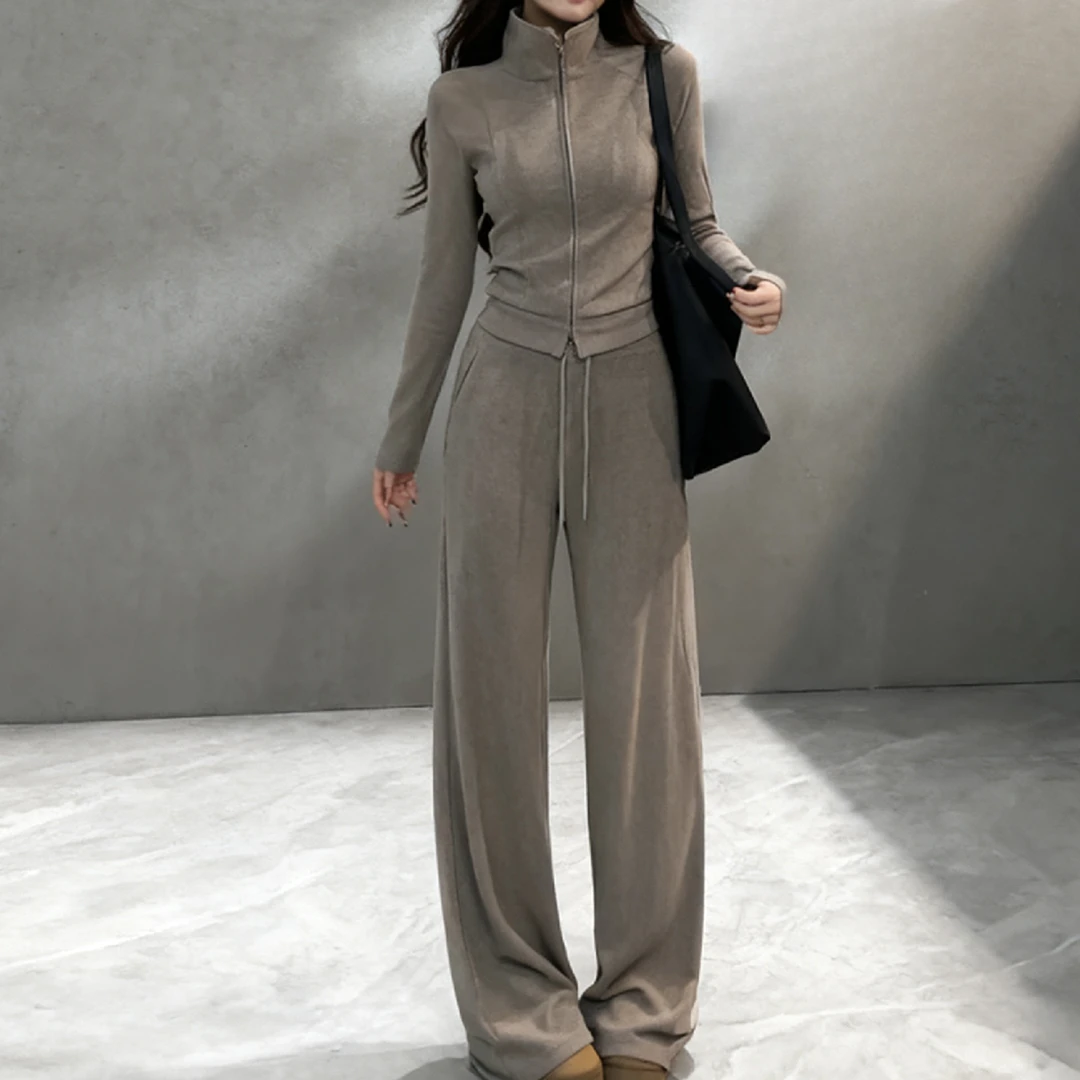 【现货】【大婷婷】冬季新款休闲慵懒时尚套装上衣抽绳长裤阔腿裤长袖