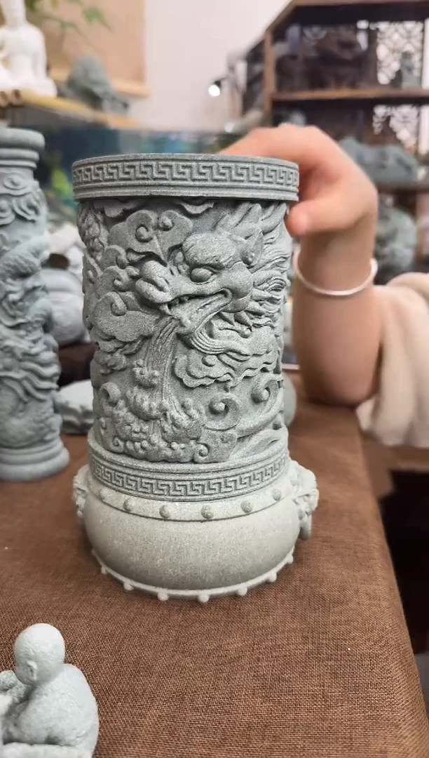 石材十五公分龙柱 百兽石鼓