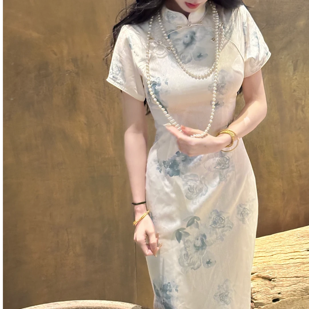 LHMknk1画报夫人原新中式国风旗袍温柔旗袍提花连衣裙  山茶花