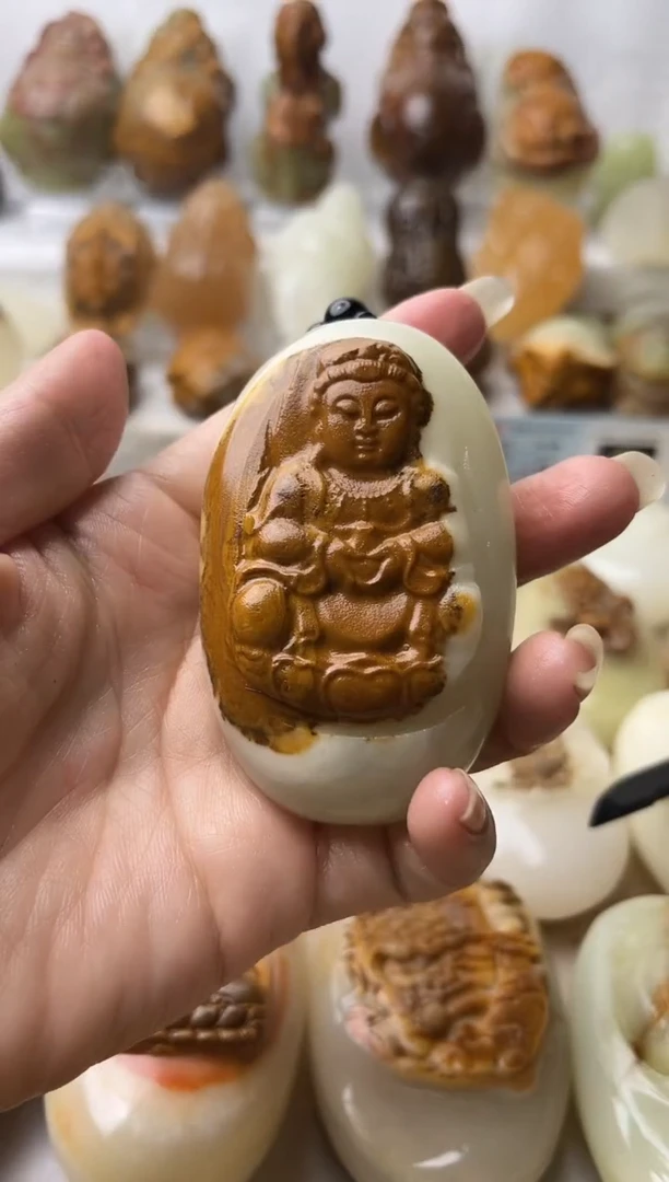 石材方解石手把摆件不退换观音微瑕