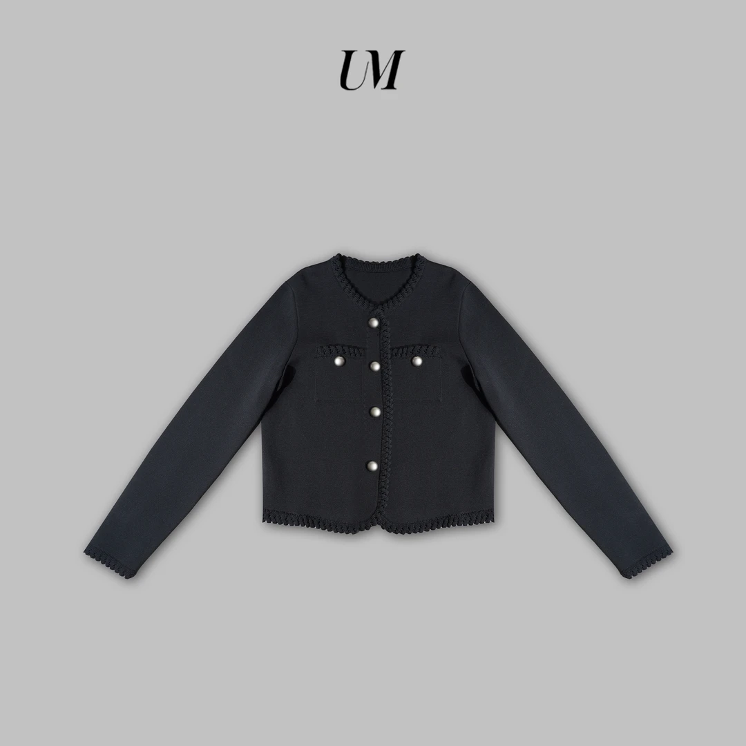 【U.M】重磅小香风开衫短外套黑色短款显瘦百搭设计师款