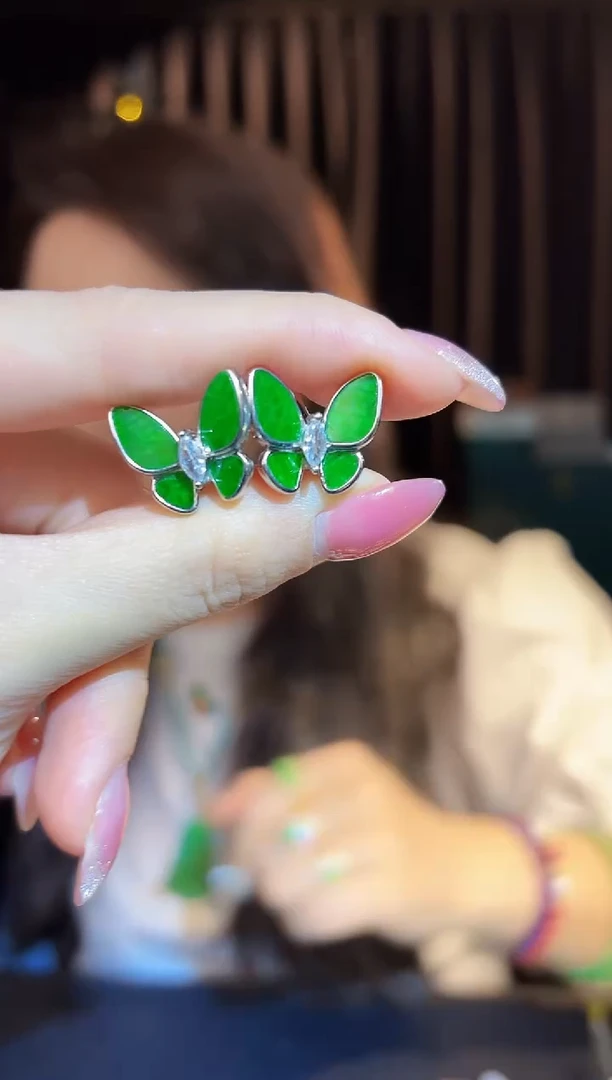 【闪购商品】翡翠耳饰银S925镶嵌 缅料A货/支持复检/一对