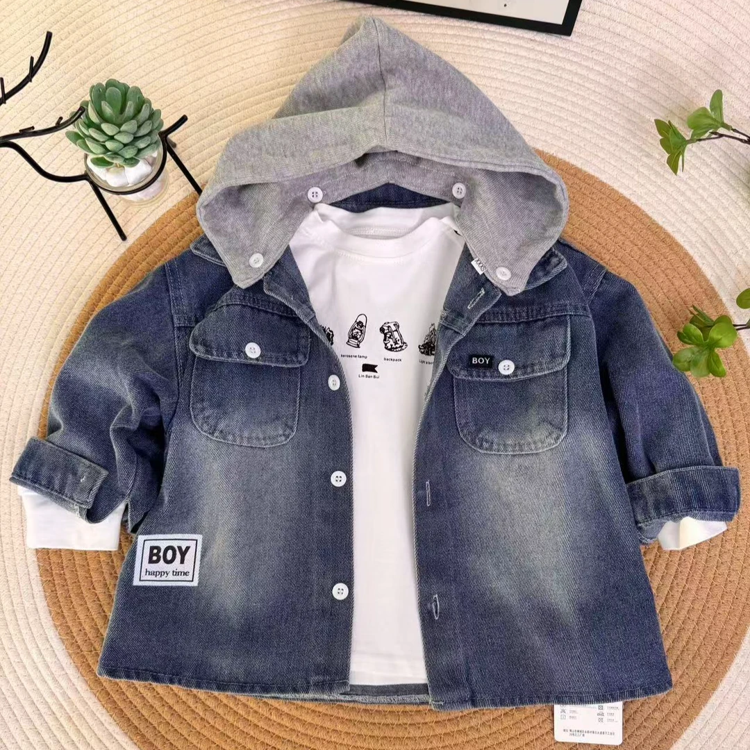 淘金宝-男童春秋牛仔外套2025男宝洋气连帽夹克牛仔时尚潮流上衣