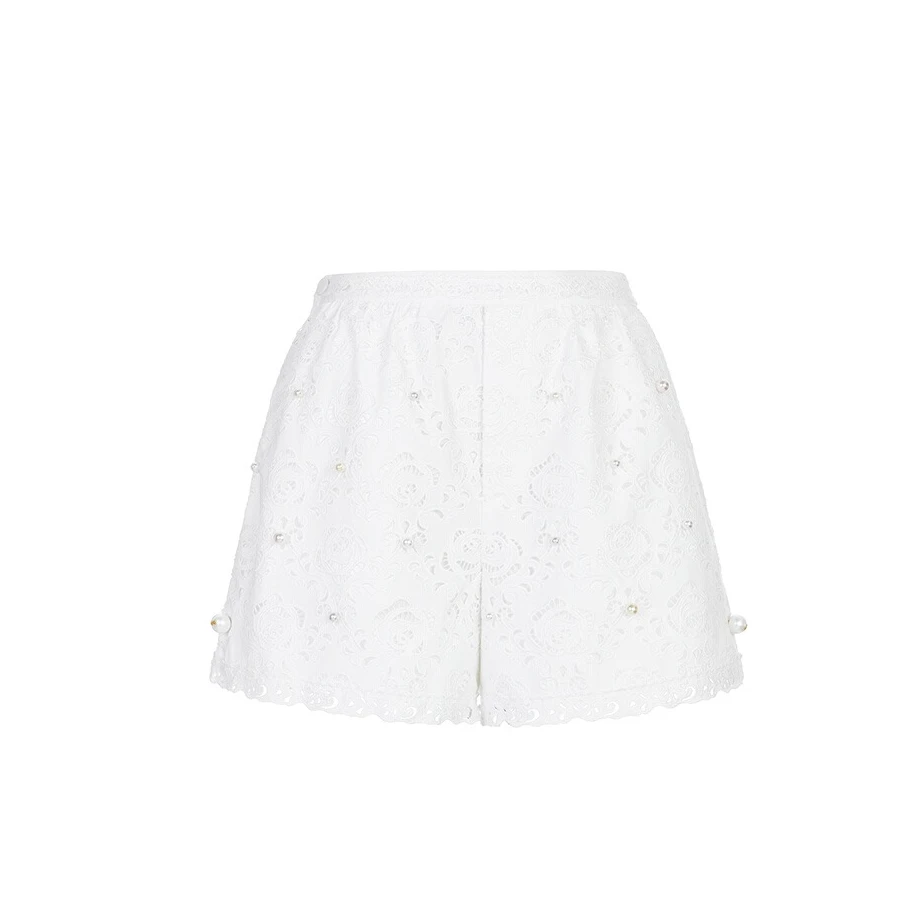 LeFame/拉飞姆25夏淡人穿搭马德拉镂空刺绣短裤女LF25X31SP195