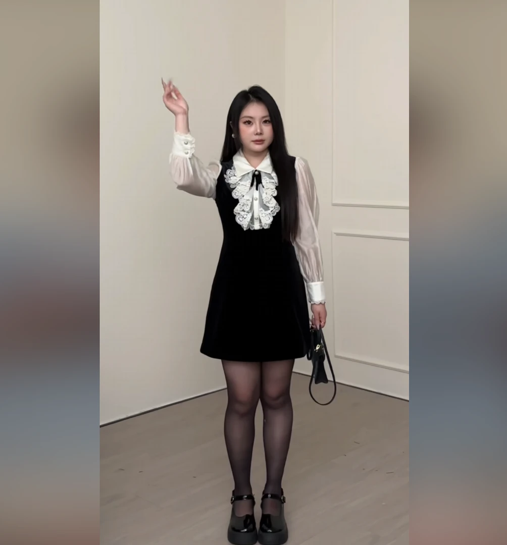 【大小姐】“”法式气质千金感显瘦拼接长袖连衣裙
