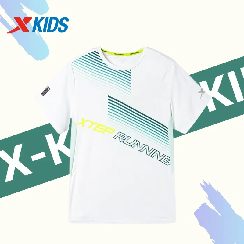 特步夏季儿童男童透气中大童休闲运动短袖针织衫t恤676325014364