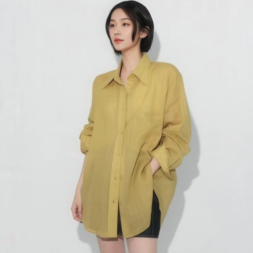 时尚防晒衫百搭随性衬衫纯色20252 扣子本色白色随机CSKJS01162